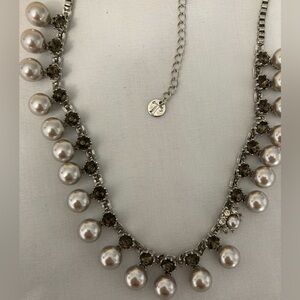 Talbots Faux Gray‎ Pearls and Rhinestones Collar Necklace